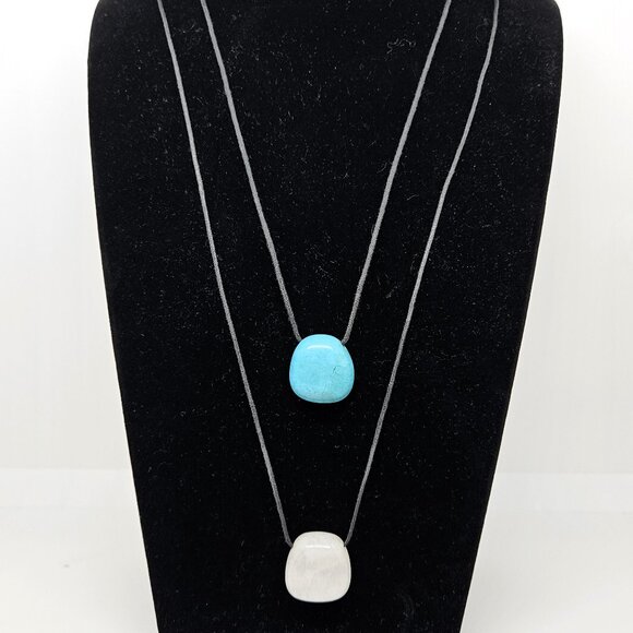 BOHO White and Turquoise Colored Pendants - Set of 2 - Picture 2 of 5